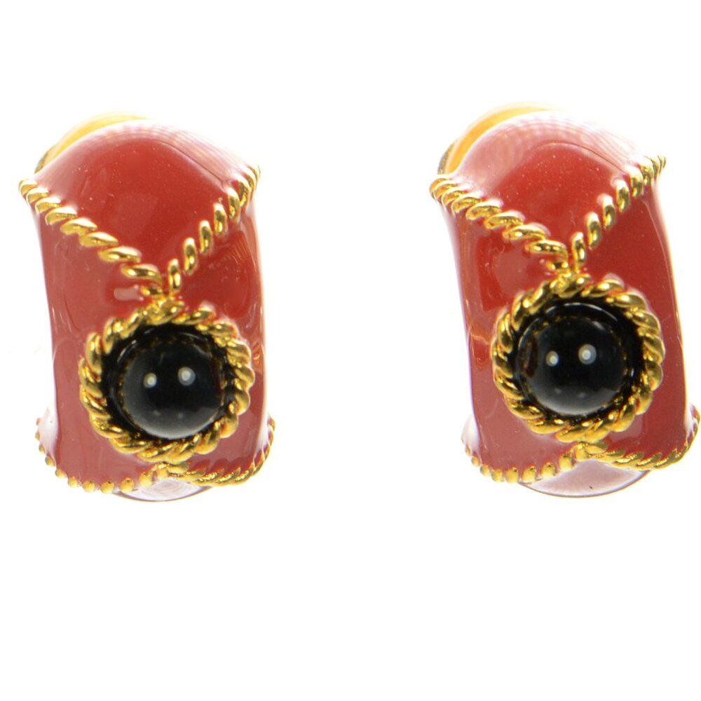 Kenneth Jay Lane Kjl Red & Black Enamel Clip-On E… - image 3